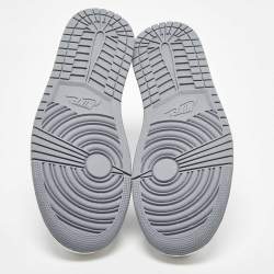 Pre Owned Air Jordans White/Grey Leather Jordan 1Mid Neutral Grey Sneakers Size 45