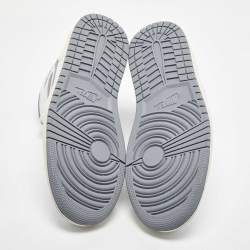 Pre Owned Air Jordans White/Grey Leather Jordan 1Mid Neutral Grey Sneakers Size 45