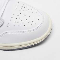 Pre Owned Air Jordans White/Grey Leather Jordan 1Mid Neutral Grey Sneakers Size 45