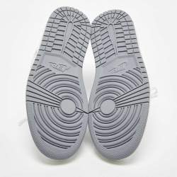 Pre Owned Air Jordan White/Grey Leather Jordan 1Mid Neutral Grey Sneakers Size 42