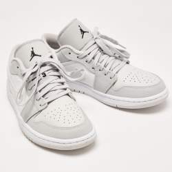 Pre Owned Air Jordan Grey/White Leather and Canvas 1 Low Top Sneakers Size 41