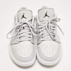 Pre Owned Air Jordan Grey/White Leather and Canvas 1 Low Top Sneakers Size 41