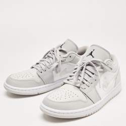 Pre Owned Air Jordan Grey/White Leather and Canvas 1 Low Top Sneakers Size 41