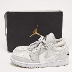 Pre Owned Air Jordan Grey/White Leather and Canvas 1 Low Top Sneakers Size 41