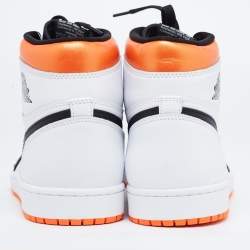 Pre Owned Air Jordan Multicolor Leather Jordan 1 Retro High Electro Orange Sneakers Size 44