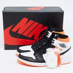Pre Owned Air Jordan Multicolor Leather Jordan 1 Retro High Electro Orange Sneakers Size 44
