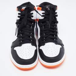 Pre Owned Air Jordan Multicolor Leather Jordan 1 Retro High Electro Orange Sneakers Size 44
