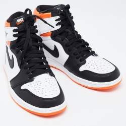 Pre Owned Air Jordan Multicolor Leather Jordan 1 Retro High Electro Orange Sneakers Size 44