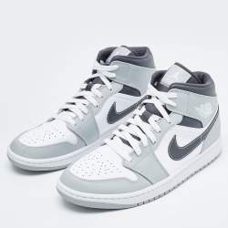 Air Jordan Multicolor Leather Jordan 1 Mid Light Smoke Grey Anthracite Sneakers Size 44