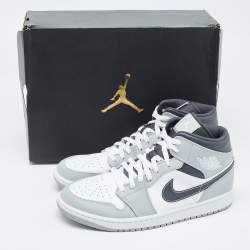 Air Jordan Multicolor Leather Jordan 1 Mid Light Smoke Grey Anthracite Sneakers Size 44