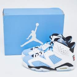 Pre Owned Air Jordans White/Blue leather Jordan-6-Retro Sneakers Size 42.5