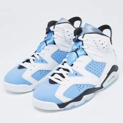 Pre Owned Air Jordans White/Blue leather Jordan-6-Retro Sneakers Size 42.5