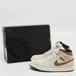 Pre Owned Air Jordan Cream/Brown Suede Jordan 1 Mid SE Brown Elephant Sneakers Size 40