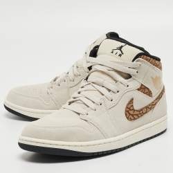 Pre Owned Air Jordan Cream/Brown Suede Jordan 1 Mid SE Brown Elephant Sneakers Size 40