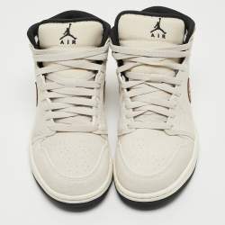 Pre Owned Air Jordan Cream/Brown Suede Jordan 1 Mid SE Brown Elephant Sneakers Size 40
