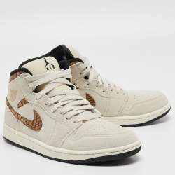 Pre Owned Air Jordan Cream/Brown Suede Jordan 1 Mid SE Brown Elephant Sneakers Size 40