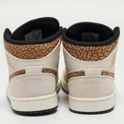 Pre Owned Air Jordan Cream/Brown Suede Jordan 1 Mid SE Brown Elephant Sneakers Size 40