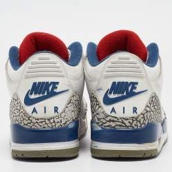 Pre Owned Air Jordans White Leather Jordan 3 True Blue Sneakers Size 42.5
