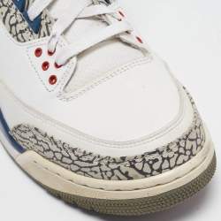 Pre Owned Air Jordans White Leather Jordan 3 True Blue Sneakers Size 42.5