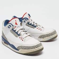 Pre Owned Air Jordans White Leather Jordan 3 True Blue Sneakers Size 42.5