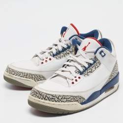 Pre Owned Air Jordans White Leather Jordan 3 True Blue Sneakers Size 42.5