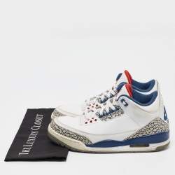 Pre Owned Air Jordans White Leather Jordan 3 True Blue Sneakers Size 42.5
