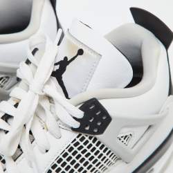 Pre Owned Air Jordans White/Black Leather Jordan 4 Retro Military Black Sneakers Size 42.5