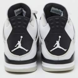 Pre Owned Air Jordans White/Black Leather Jordan 4 Retro Military Black Sneakers Size 42.5