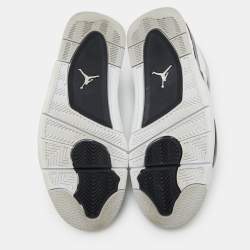 Pre Owned Air Jordans White/Black Leather Jordan 4 Retro Military Black Sneakers Size 42.5