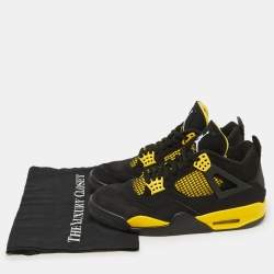 Air Jordans Black Nubuck Leather Jordan 4 Retro Thunder Sneakers Size 43