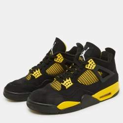 Air Jordans Black Nubuck Leather Jordan 4 Retro Thunder Sneakers Size 43