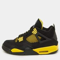Air Jordans Black Nubuck Leather Jordan 4 Retro Thunder Sneakers Size 43
