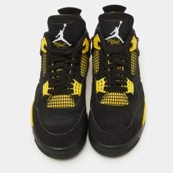 Air Jordans Black Nubuck Leather Jordan 4 Retro Thunder Sneakers Size 43