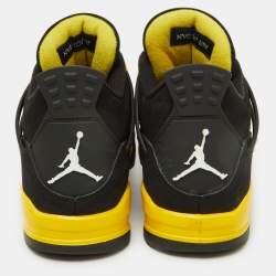 Air Jordans Black Nubuck Leather Jordan 4 Retro Thunder Sneakers Size 43