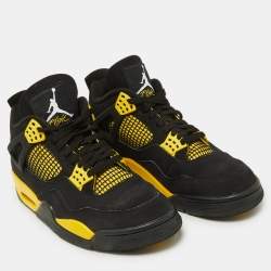 Air Jordans Black Nubuck Leather Jordan 4 Retro Thunder Sneakers Size 43