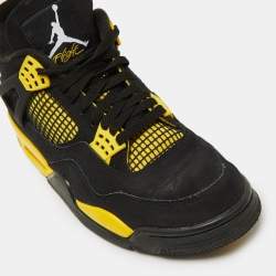 Air Jordans Black Nubuck Leather Jordan 4 Retro Thunder Sneakers Size 43