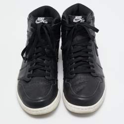Air Jordan x Nike Black Leather Air Jordan 1 Retro High Sneakers Size 45.5