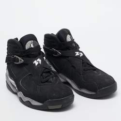 Pre Owned Air Jordan Black Nubuck Leather Jordan 8 Retro Chrome Sneakers Size 45