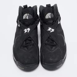 Pre Owned Air Jordan Black Nubuck Leather Jordan 8 Retro Chrome Sneakers Size 45