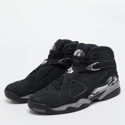 Pre Owned Air Jordan Black Nubuck Leather Jordan 8 Retro Chrome Sneakers Size 45