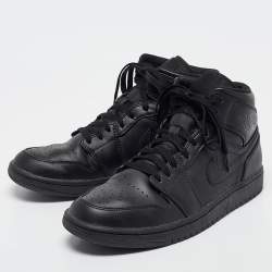 Pre Owned Air Jordans Black Leather Air Jordan 1 High Top Sneakers Size 44