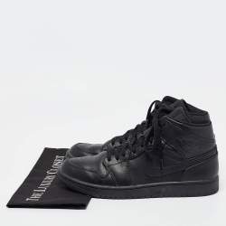 Pre Owned Air Jordans Black Leather Air Jordan 1 High Top Sneakers Size 44