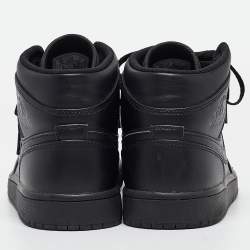 Pre Owned Air Jordans Black Leather Air Jordan 1 High Top Sneakers Size 44