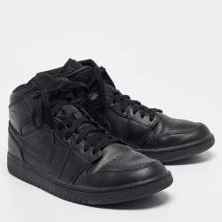 Pre Owned Air Jordans Black Leather Air Jordan 1 High Top Sneakers Size 44