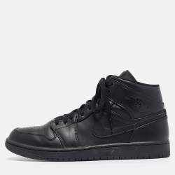 Pre Owned Air Jordans Black Leather Air Jordan 1 High Top Sneakers Size 44