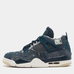 Pre Owned Air Jordans Blue/White Canvas Jordan 4 Retro SE Sashiko Sneakers Size 42.5