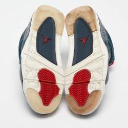 Pre Owned Air Jordans Blue/White Canvas Jordan 4 Retro SE Sashiko Sneakers Size 42.5