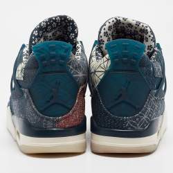 Pre Owned Air Jordans Blue/White Canvas Jordan 4 Retro SE Sashiko Sneakers Size 42.5