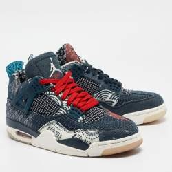 Pre Owned Air Jordans Blue/White Canvas Jordan 4 Retro SE Sashiko Sneakers Size 42.5