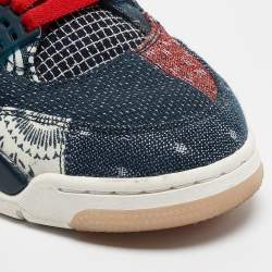 Pre Owned Air Jordans Blue/White Canvas Jordan 4 Retro SE Sashiko Sneakers Size 42.5